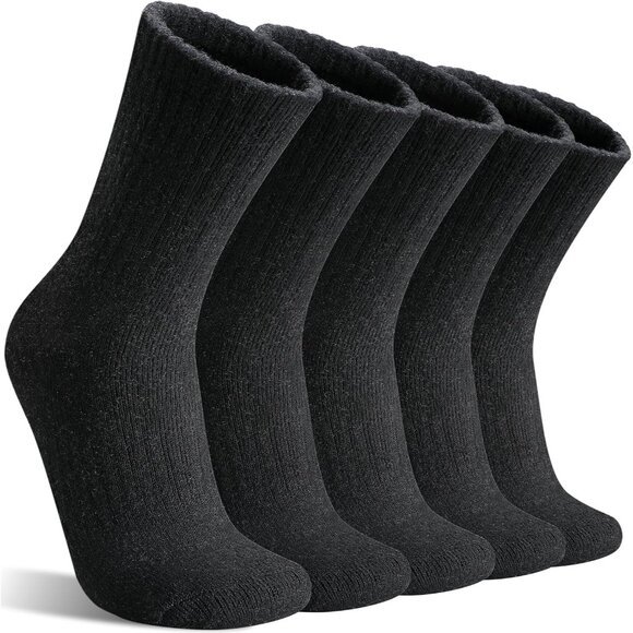 Womens Merino Wool Black B Socks 5 Pairs Warm Thick Crew Cozy Winter Boot Socks - Picture 1 of 6